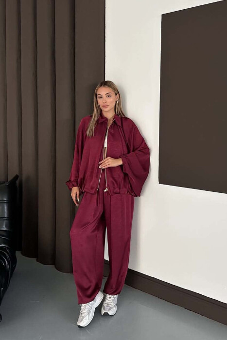 SET NJE NGJYRESH ME SHKELQIM XHAKETE + PANTALONA TE GJERA PER FEMRA NE NGJYRE VISHNJE - 10