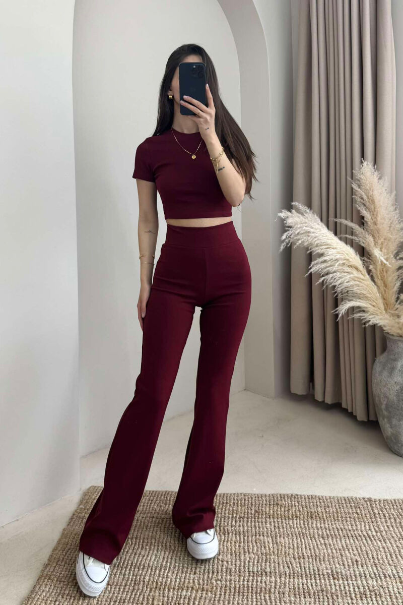 SET NJË NGJYRËSH CROP+TUTA PËR FEMRA NË NGJYRËN VISHNJË - 2