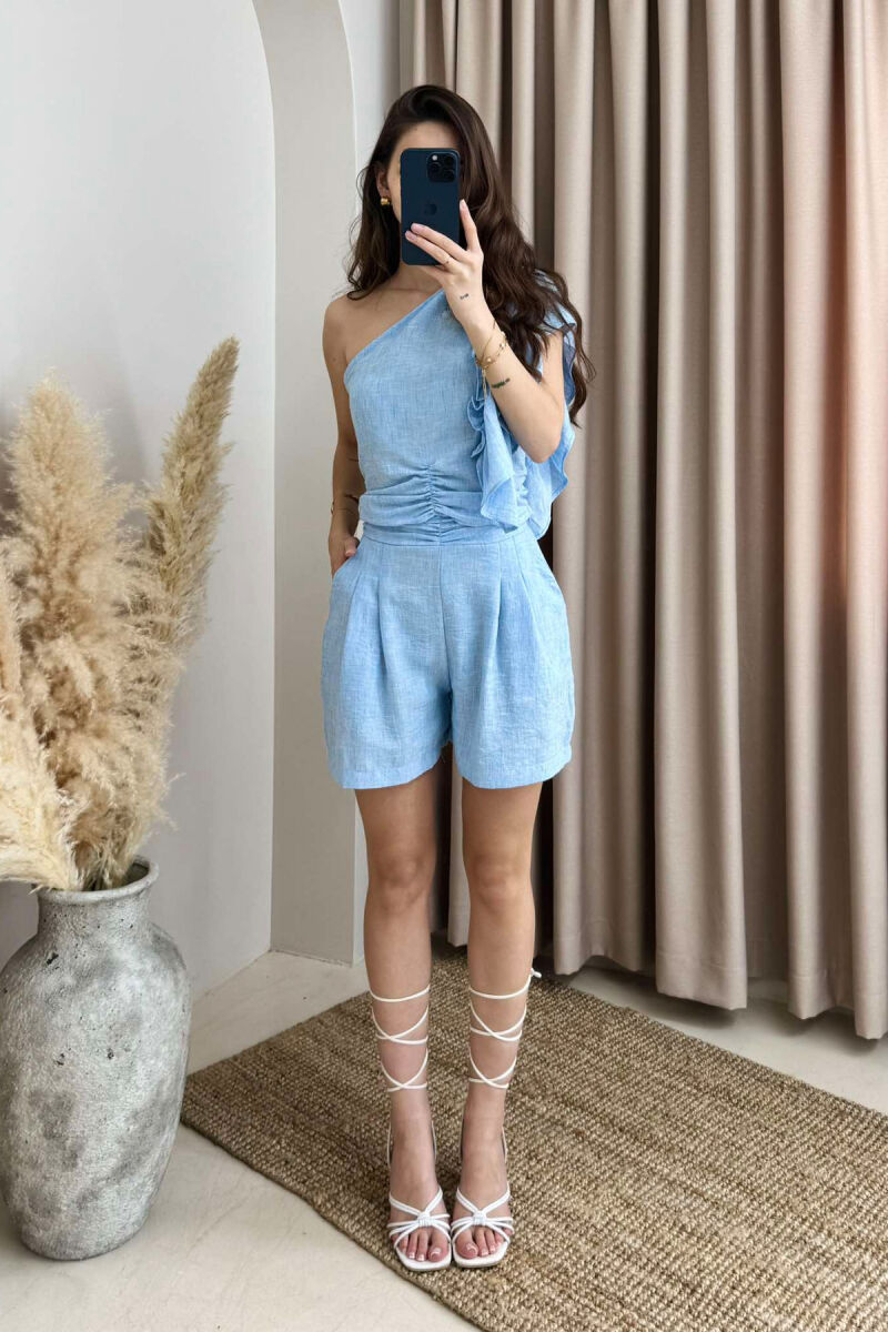 SET NJË NGJYRËSH PËR FEMRA CROP+PANTALLONA TË SHKURTRA NË NGJYRË BLU E ZBARDHUR - 2