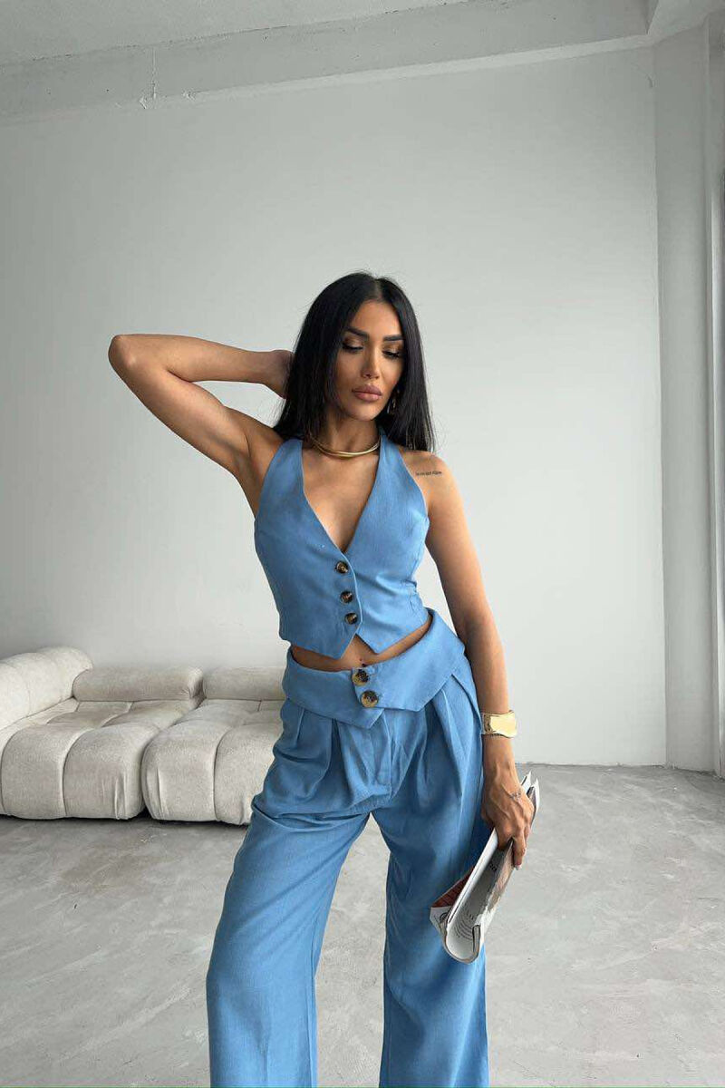 SET NJË NGJYRËSH CROP+PANTALLONA PËR FEMRA NË NGJYRË BLU E ZBARDHUR - 4