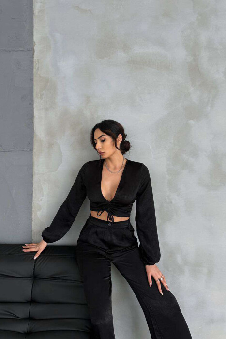 SET NJË NGJYRËSH CROP+PANTALLONA PËR FEMRA NË NGJYRËN E ZEZË - 2