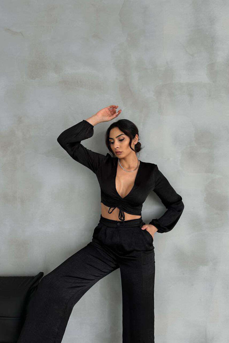SET NJË NGJYRËSH CROP+PANTALLONA PËR FEMRA NË NGJYRËN E ZEZË - 4
