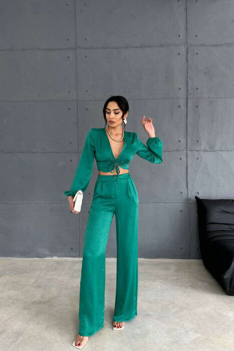 SET NJË NGJYRËSH CROP+PANTALLONA PËR FEMRA NË NGJYRË JESHILE - 2