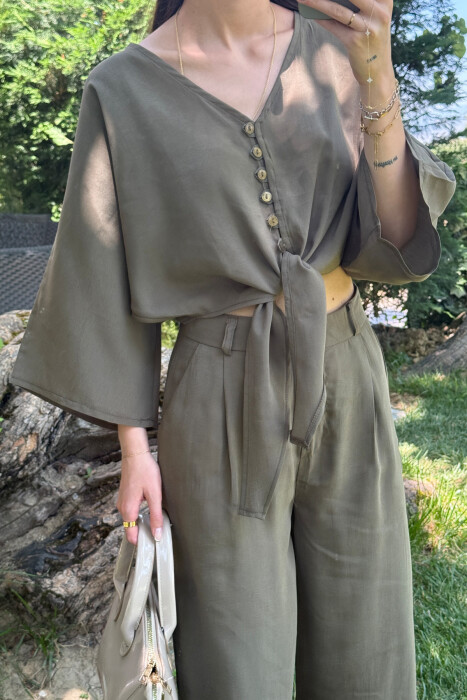SET NJË NGJYRËSH CROP+PANTALLONA PËR FEMRA NË NGJYRËN JESHILE - 3