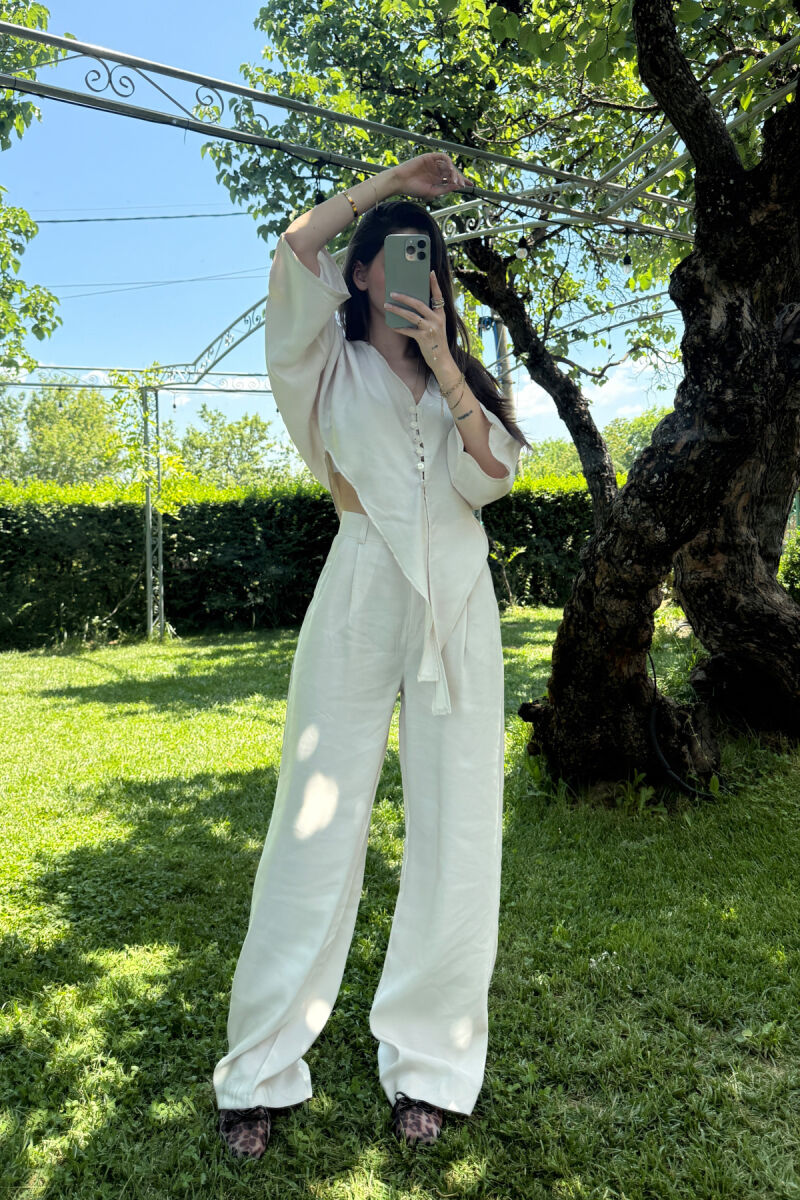 SET NJË NGJYRËSH CROP+PANTALLONA PËR FEMRA NË NGJYRËN KREM - 2