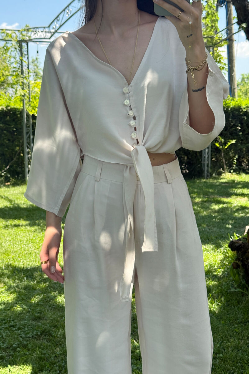 SET NJË NGJYRËSH CROP+PANTALLONA PËR FEMRA NË NGJYRËN KREM - 3