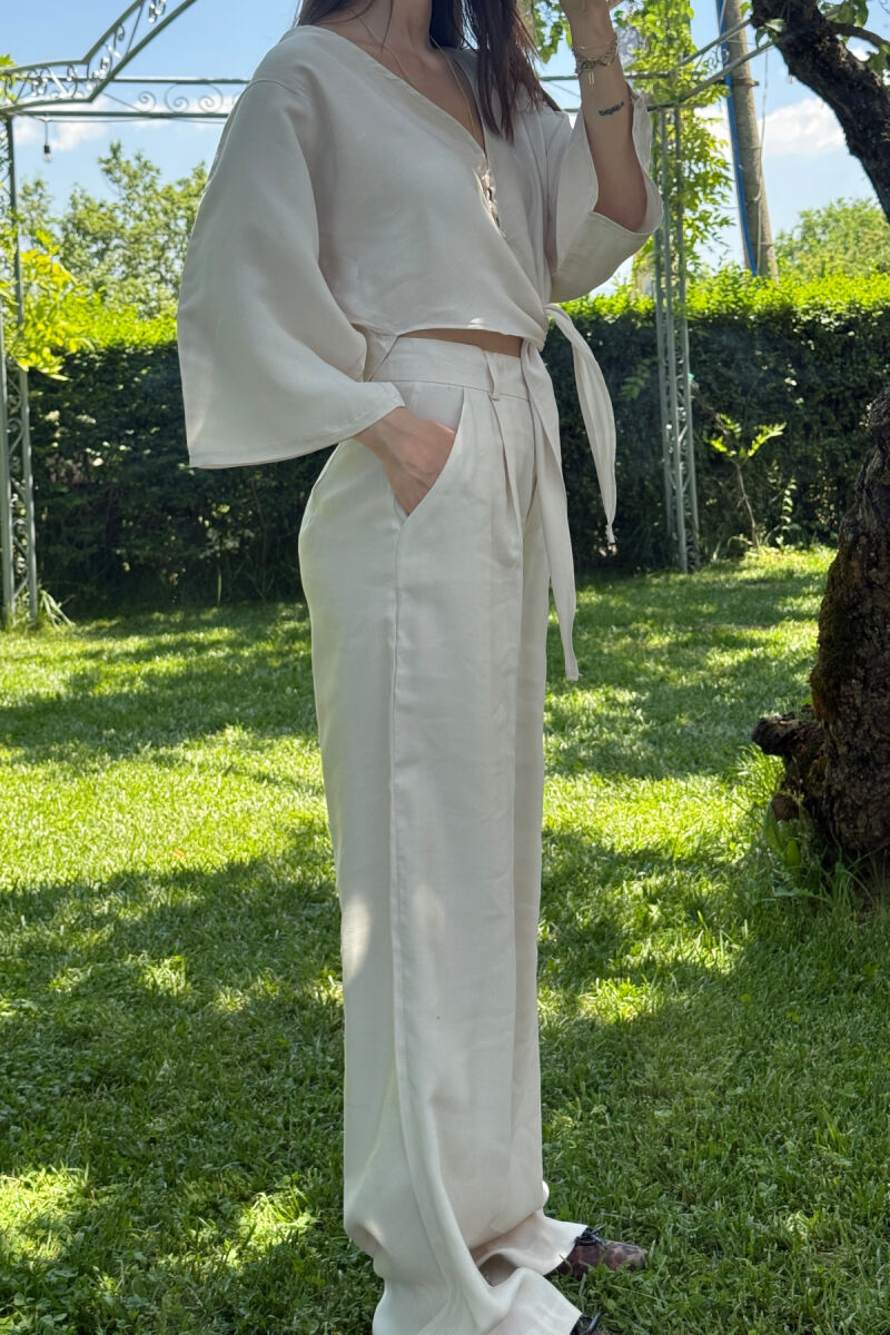 SET NJË NGJYRËSH CROP+PANTALLONA PËR FEMRA NË NGJYRËN KREM - 4