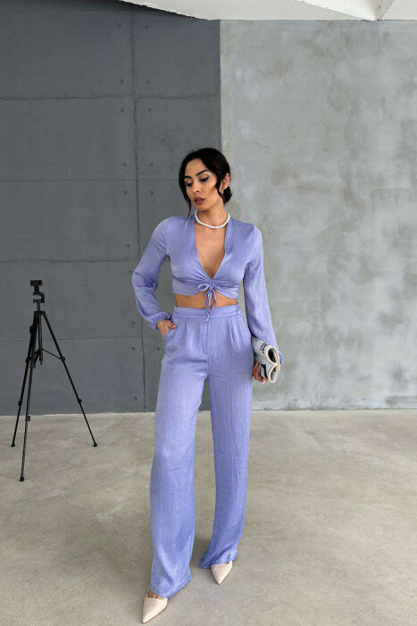 SET NJË NGJYRËSH CROP+PANTALLONA PËR FEMRA NË NGJYRË LEJLA - 3