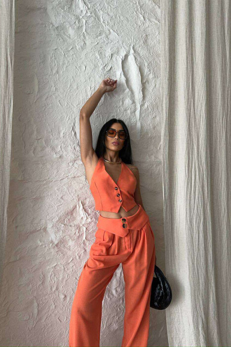 SET NJË NGJYRËSH CROP+PANTALLONA PËR FEMRA NË NGJYRË PORTOKALLI - 3