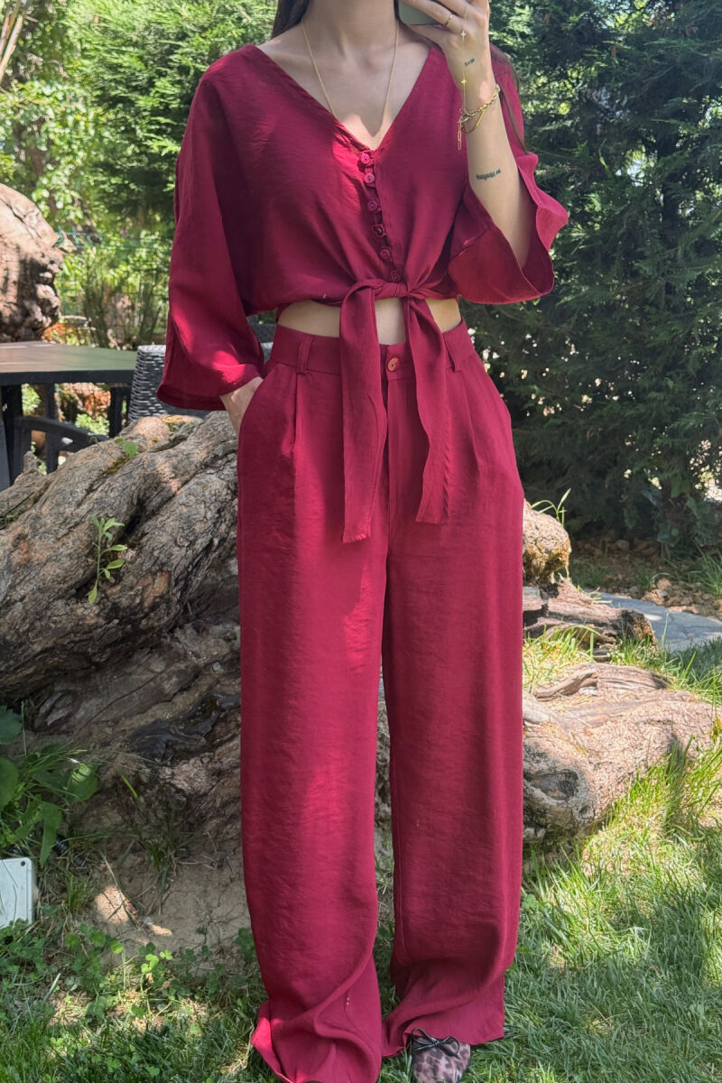 SET NJË NGJYRËSH CROP+PANTALLONA PËR FEMRA NË NGJYRËN VISHNJË - 2