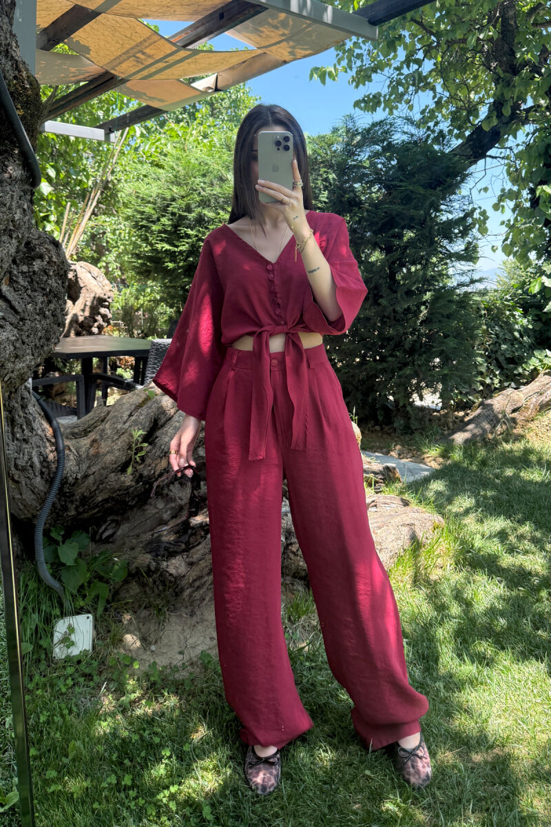 SET NJË NGJYRËSH CROP+PANTALLONA PËR FEMRA NË NGJYRËN VISHNJË - 4
