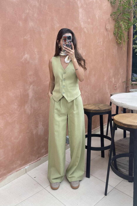 SET NJË NGJYRËSH I THJESHTË JELEK+PANTALLONA PËR FEMRA NË NGJYRË MENTE - 3