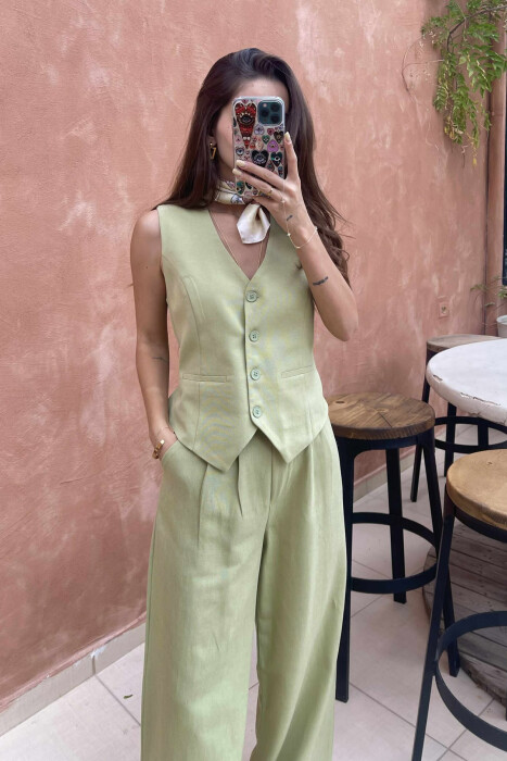 SET NJË NGJYRËSH I THJESHTË JELEK+PANTALLONA PËR FEMRA NË NGJYRË MENTE - 5