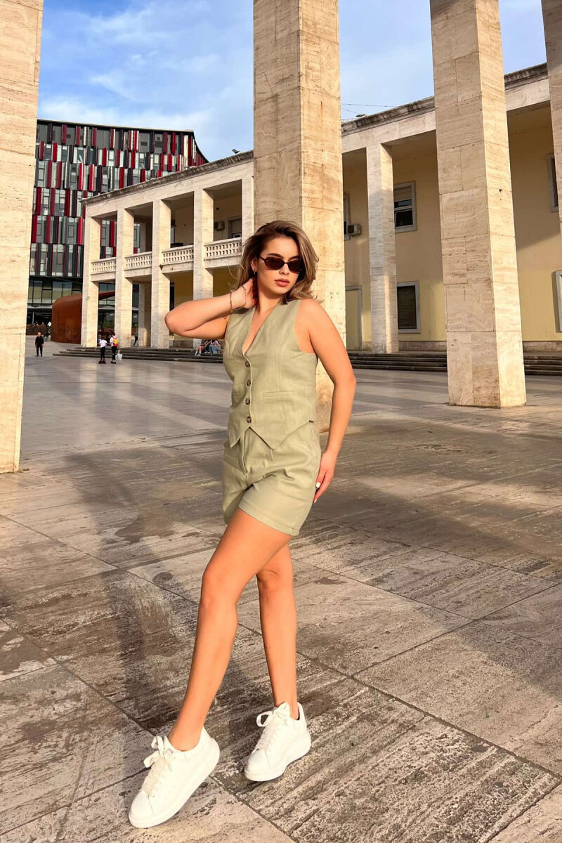 SET NJË NGJYRËSH JELEK +PANTALLONA TË SHKURTRA PËR FEMRA NË NGJYRË MENTE - 4