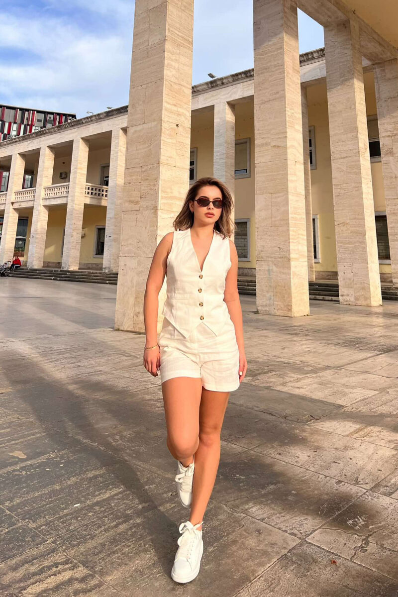 SET NJË NGJYRËSH JELEK +PANTALLONA TË SHKURTRA PËR FEMRA NË NGJYRËN E BARDHË - 4