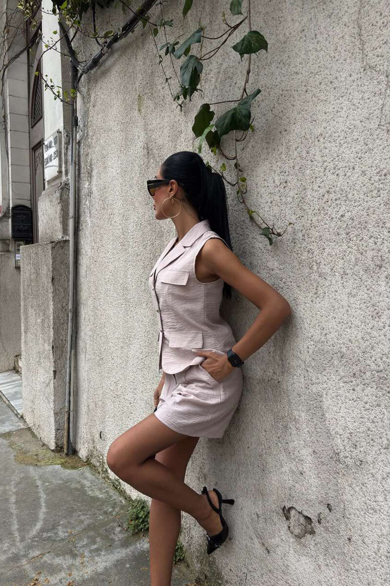SET NJË NGJYRËSH JELEK+PANTALLONA TË SHKURTRA PËR FEMRA NË NGJYRË UTHULL - 4