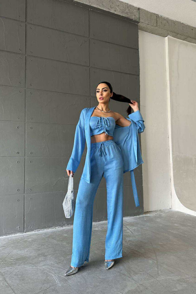 SET NJË NGJYRËSH KËMISHË+CROP+PANTALLONA PËR FEMRA NË NGJYRË BLU E ZBARDHUR - 19