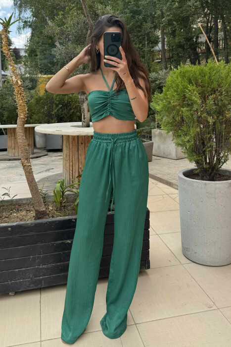 SET NJË NGJYRËSH KËMISHË+CROP+PANTALLONA PËR FEMRA NË NGJYRË JESHILE - 4