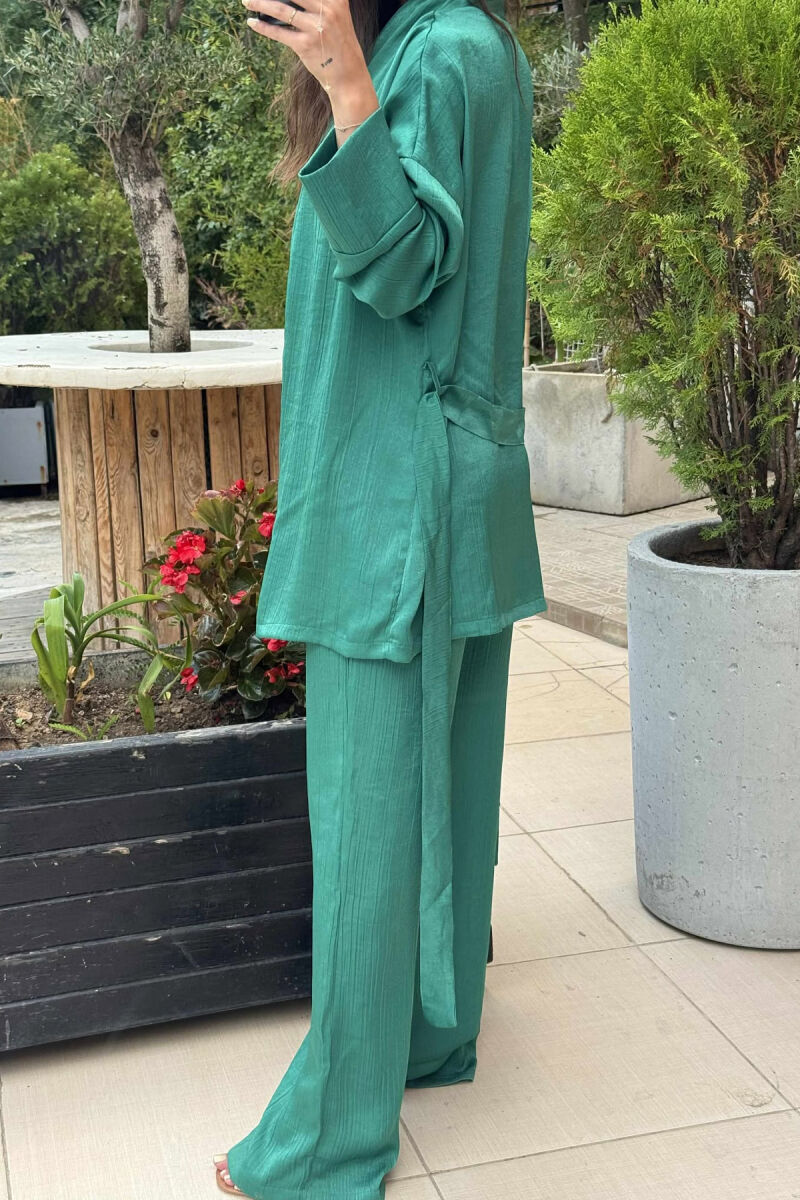 SET NJË NGJYRËSH KËMISHË+CROP+PANTALLONA PËR FEMRA NË NGJYRË JESHILE - 5