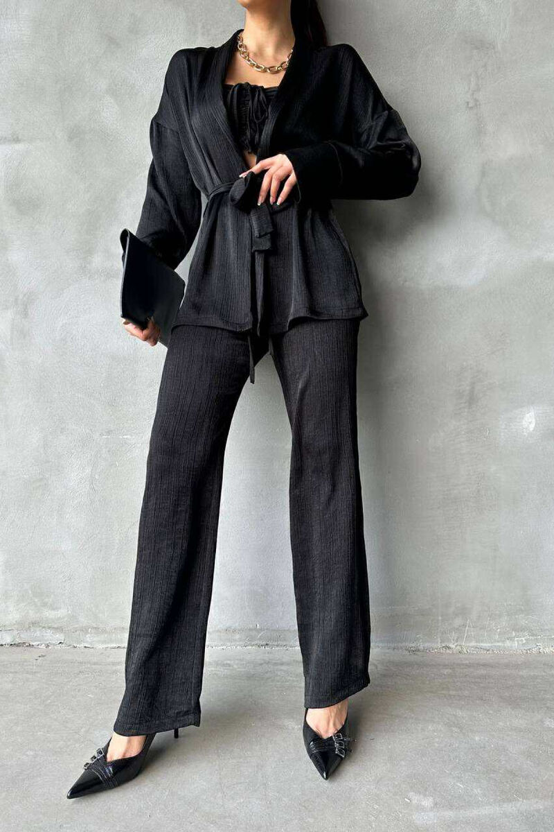 SET NJË NGJYRËSH KËMISHË+CROP+PANTALLONA PËR FEMRA NË NGJYRËN E ZEZË - 3