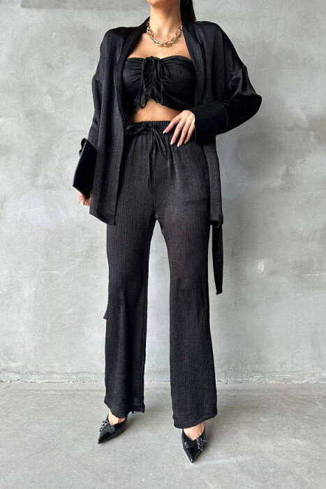 SET NJË NGJYRËSH KËMISHË+CROP+PANTALLONA PËR FEMRA NË NGJYRËN E ZEZË - 4