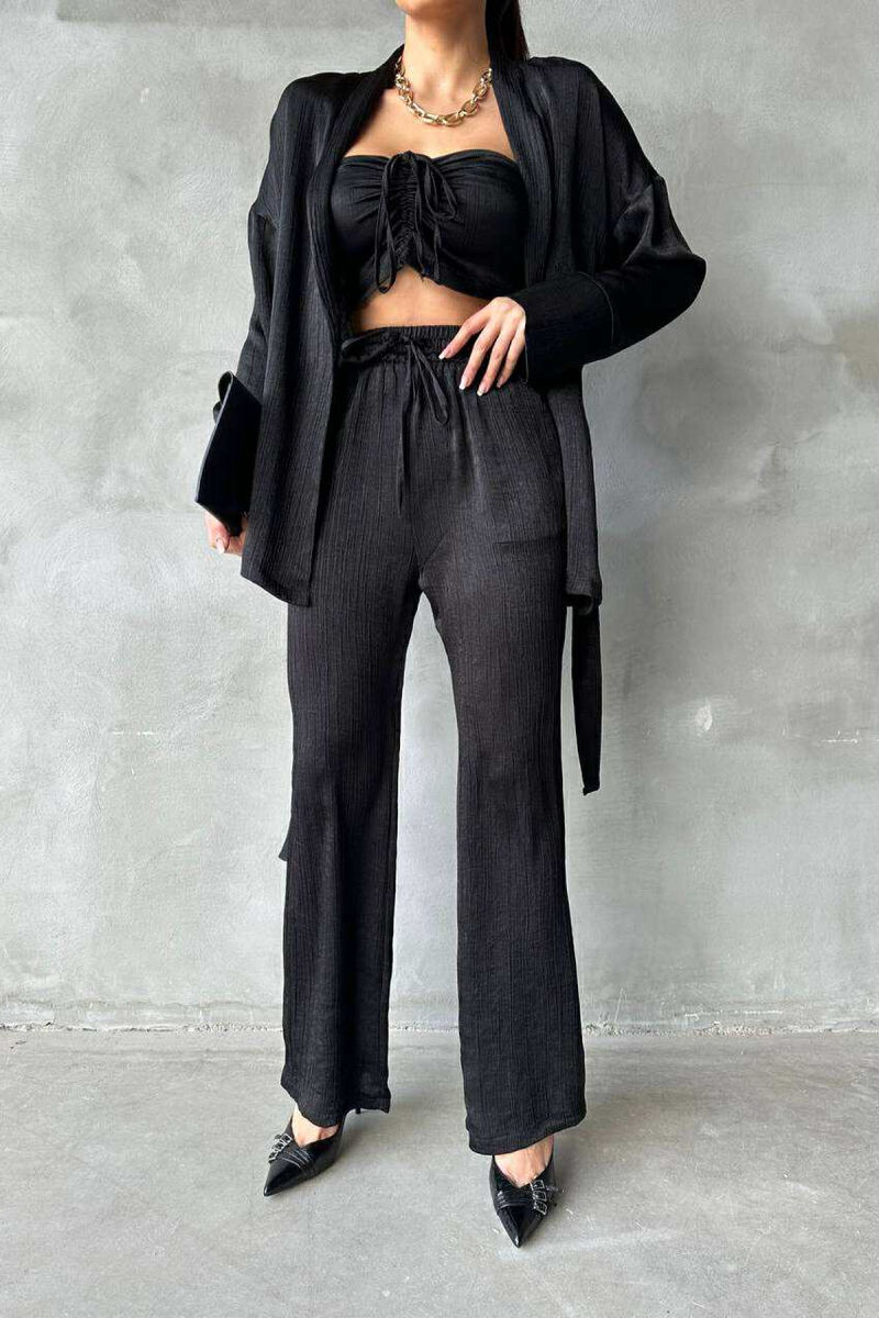 SET NJË NGJYRËSH KËMISHË+CROP+PANTALLONA PËR FEMRA NË NGJYRËN E ZEZË - 4