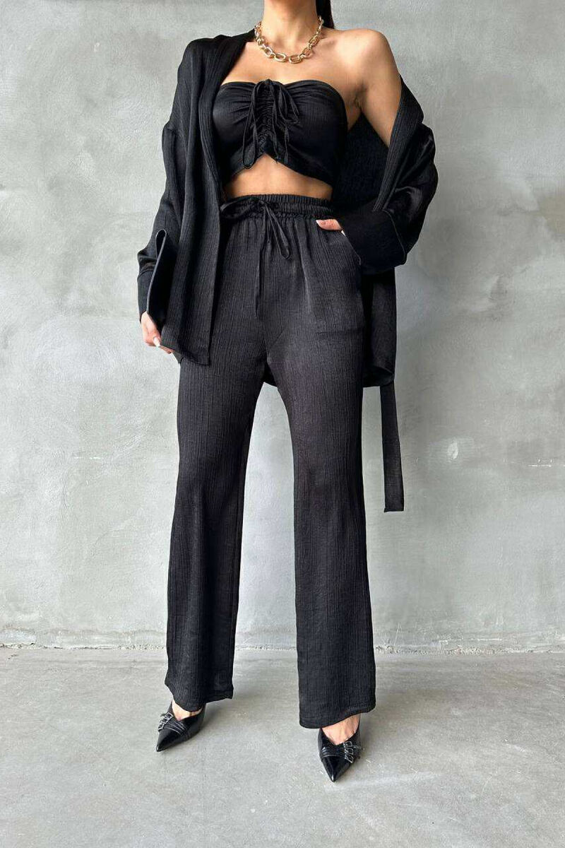 SET NJË NGJYRËSH KËMISHË+CROP+PANTALLONA PËR FEMRA NË NGJYRËN E ZEZË - 7