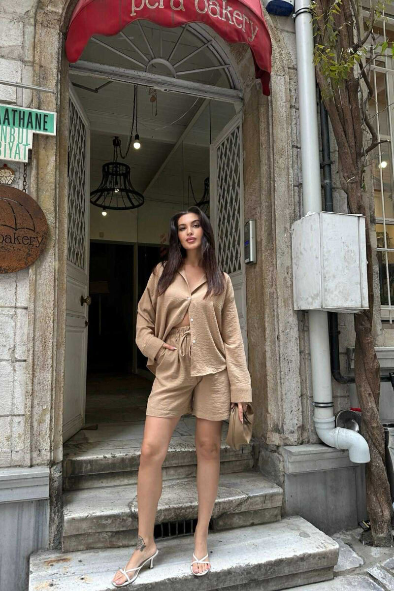 SET NJË NGJYRËSH KËMISHË+PANTALLONA TË SHKURTRA PËR FEMRA NË NGJYRË BEZHË - 1