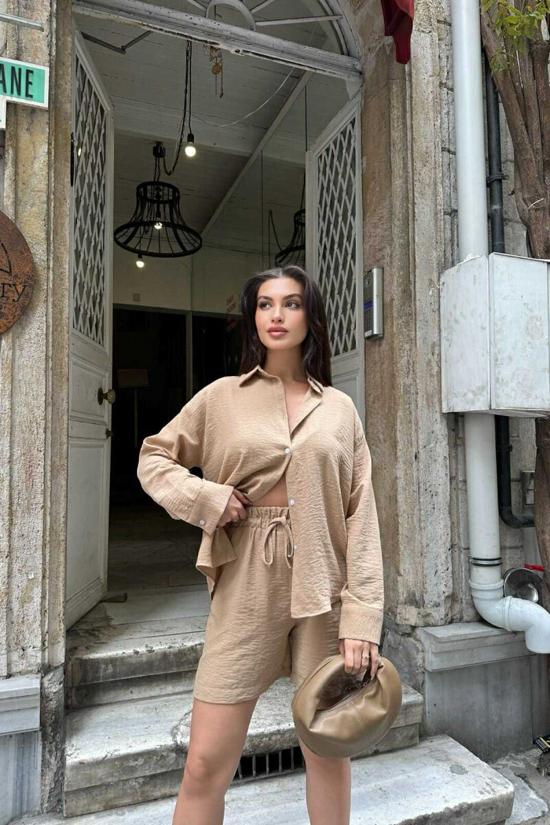 SET NJË NGJYRËSH KËMISHË+PANTALLONA TË SHKURTRA PËR FEMRA NË NGJYRË BEZHË - 2