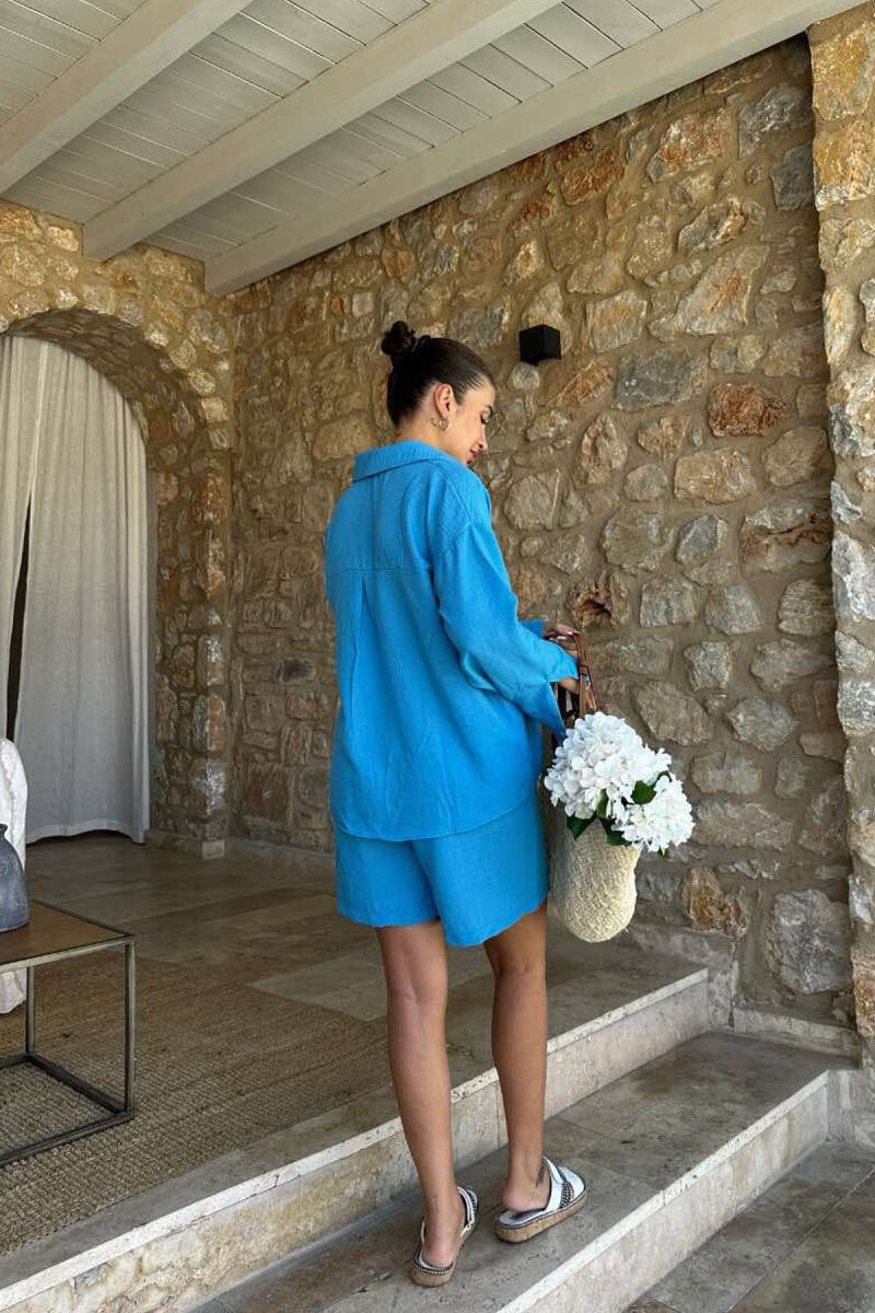 SET NJË NGJYRËSH KËMISHË+PANTALLONA TË SHKURTRA PËR FEMRA NË NGJYRË BLU - 4