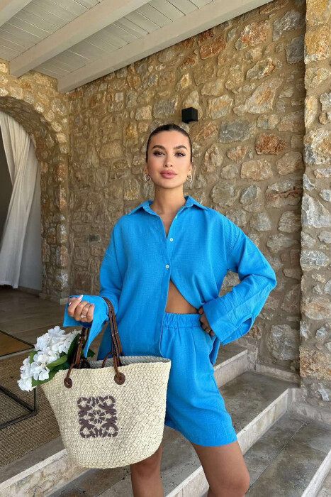 SET NJË NGJYRËSH KËMISHË+PANTALLONA TË SHKURTRA PËR FEMRA NË NGJYRË BLU - 5