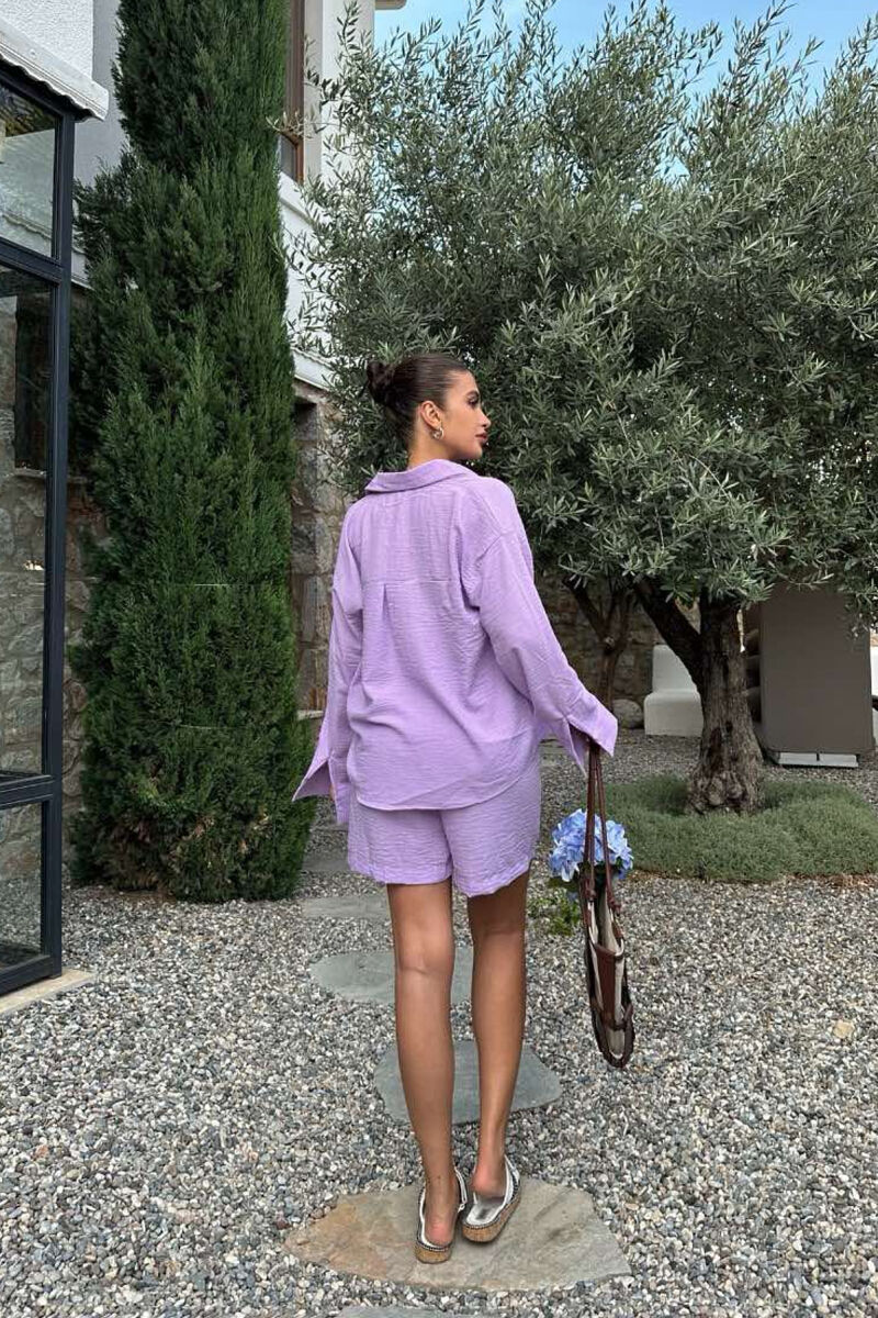 SET NJË NGJYRËSH KËMISHË+PANTALLONA TË SHKURTRA PËR FEMRA NË NGJYRË LEJLA - 4