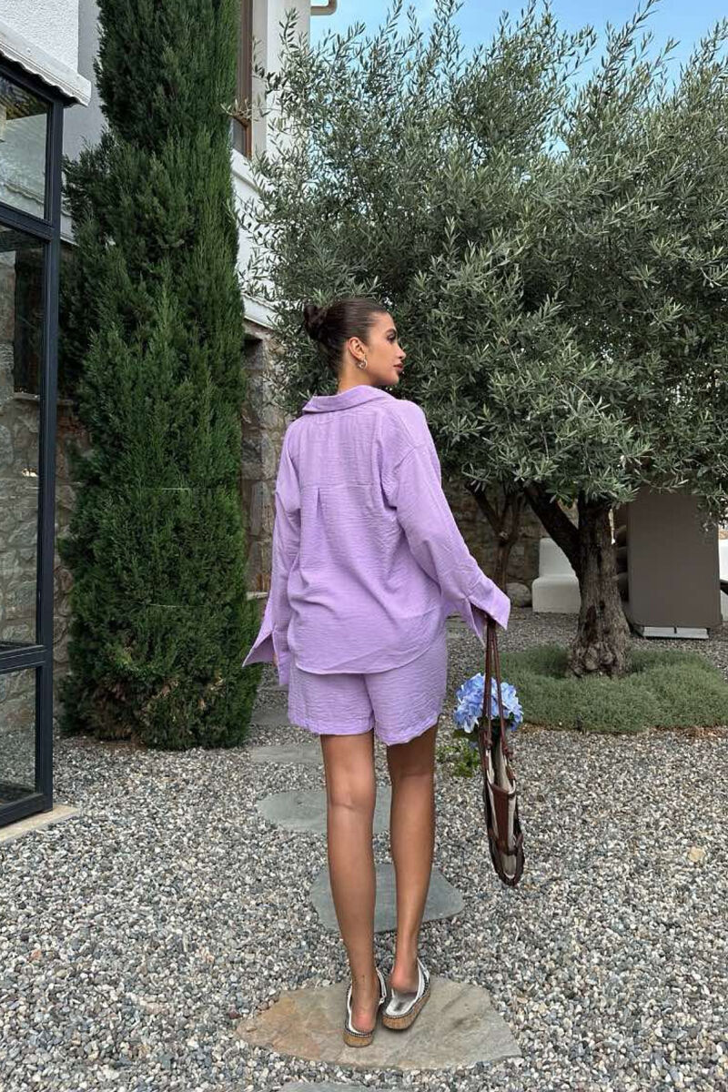 SET NJË NGJYRËSH KËMISHË+PANTALLONA TË SHKURTRA PËR FEMRA NË NGJYRË LEJLA - 6