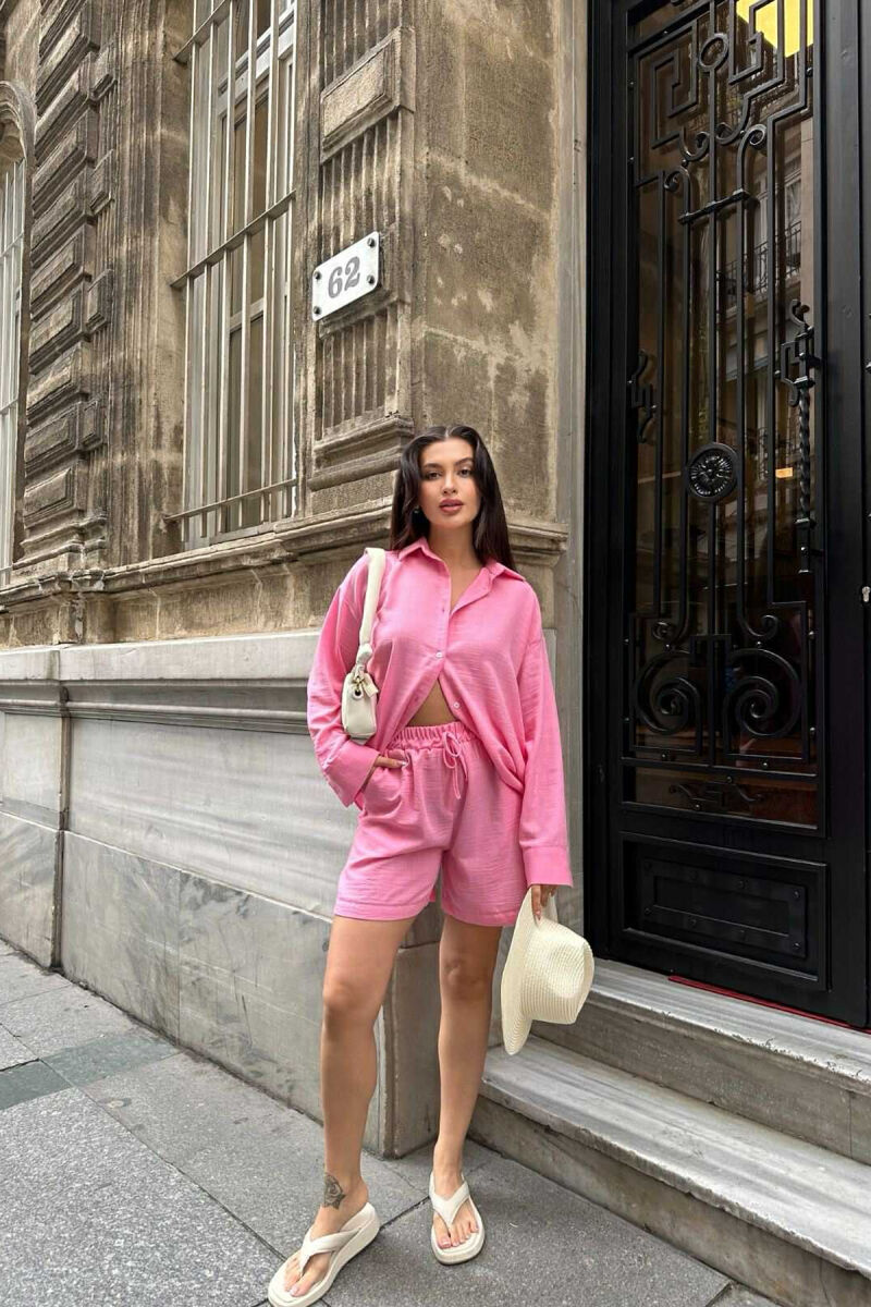 SET NJË NGJYRËSH KËMISHË+PANTALLONA TË SHKURTRA PËR FEMRA NË NGJYRË ROZË - 1