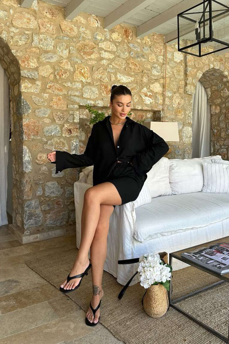 SET NJË NGJYRËSH KËMISHË+PANTALLONA TË SHKURTRA PËR FEMRA NË NGJYRËN E ZEZË - 5