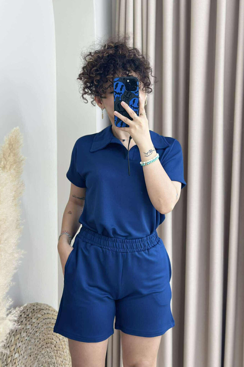 SET NJË NGJYRËSH T-SHIRT+PANTALLONA TË SHKURTRA PËR FEMRA NË NGJYRËN BLU E ERRËT - 1