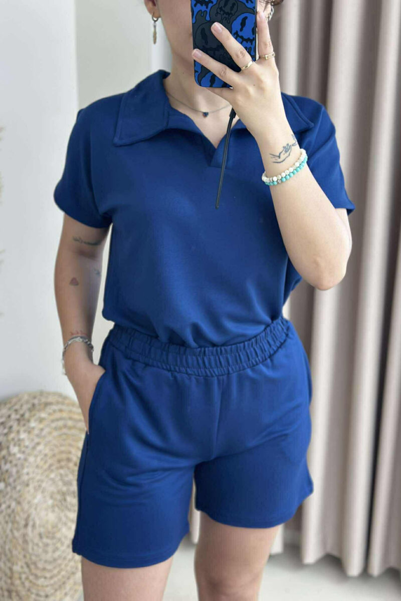 SET NJË NGJYRËSH T-SHIRT+PANTALLONA TË SHKURTRA PËR FEMRA NË NGJYRËN BLU E ERRËT - 3