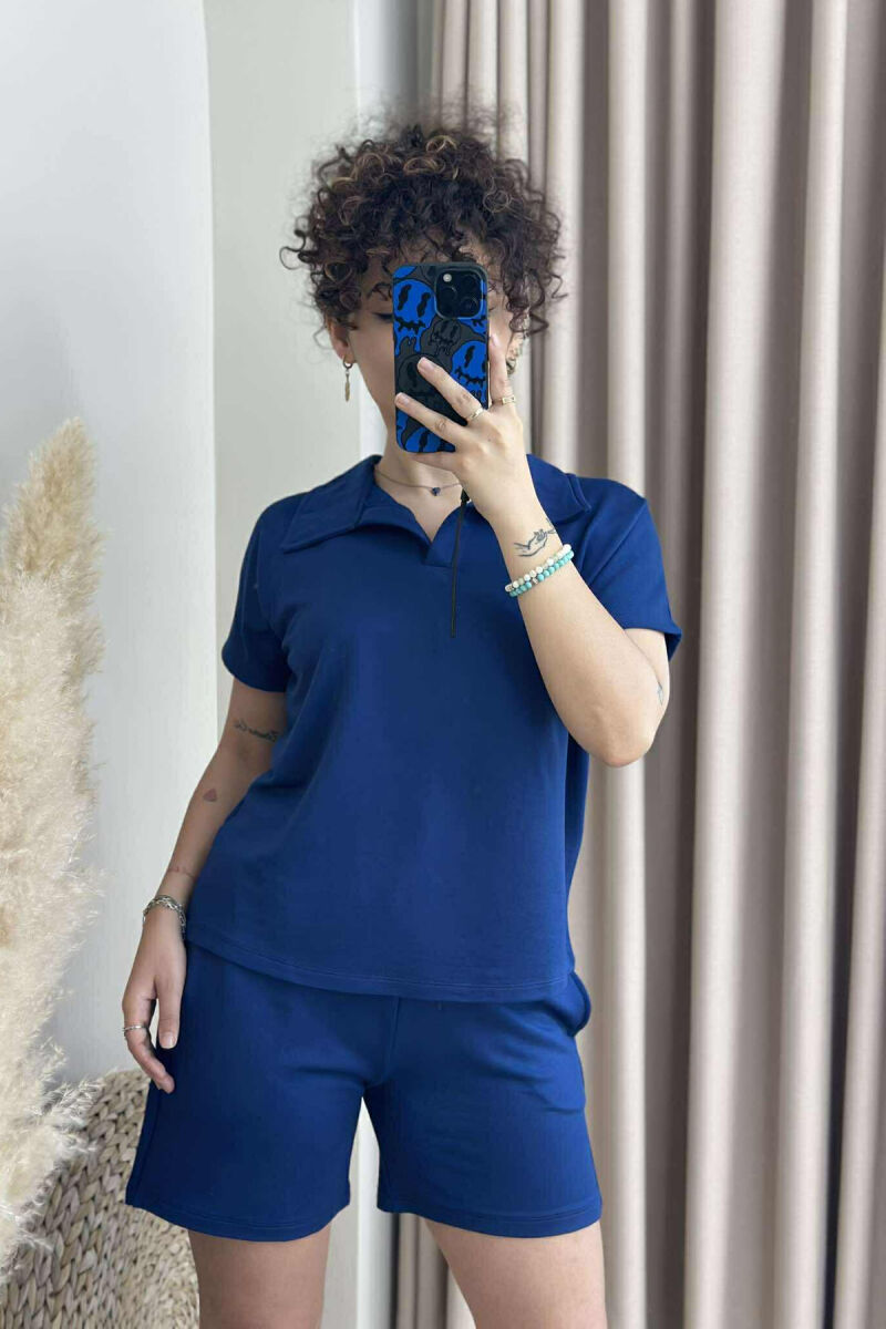 SET NJË NGJYRËSH T-SHIRT+PANTALLONA TË SHKURTRA PËR FEMRA NË NGJYRËN BLU E ERRËT - 4