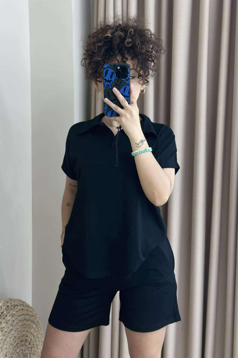 SET NJË NGJYRËSH T-SHIRT+PANTALLONA TË SHKURTRA PËR FEMRA NË NGJYRËN E ZEZË - 1