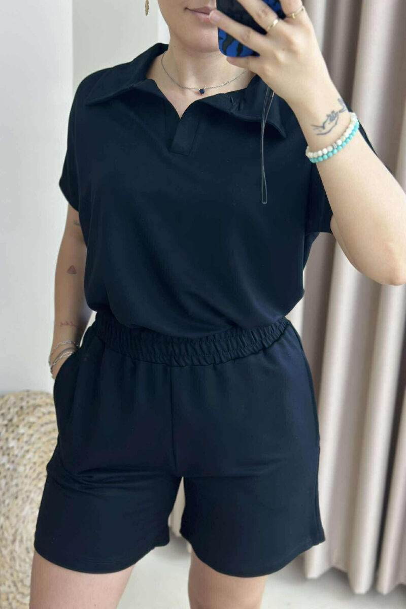 SET NJË NGJYRËSH T-SHIRT+PANTALLONA TË SHKURTRA PËR FEMRA NË NGJYRËN E ZEZË - 2
