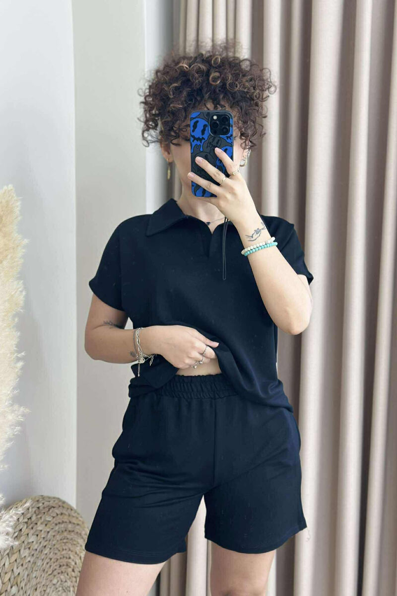 SET NJË NGJYRËSH T-SHIRT+PANTALLONA TË SHKURTRA PËR FEMRA NË NGJYRËN E ZEZË - 3