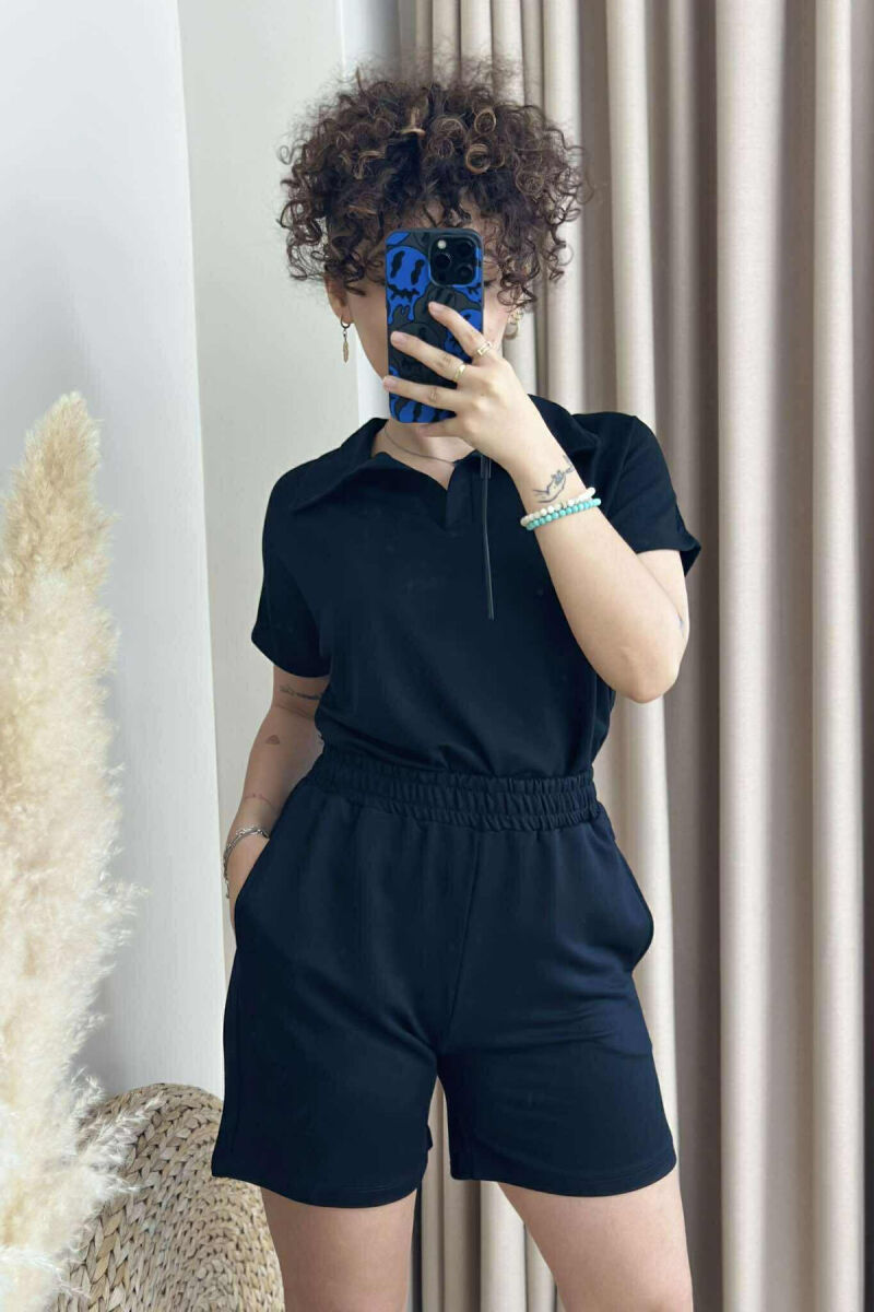 SET NJË NGJYRËSH T-SHIRT+PANTALLONA TË SHKURTRA PËR FEMRA NË NGJYRËN E ZEZË - 4