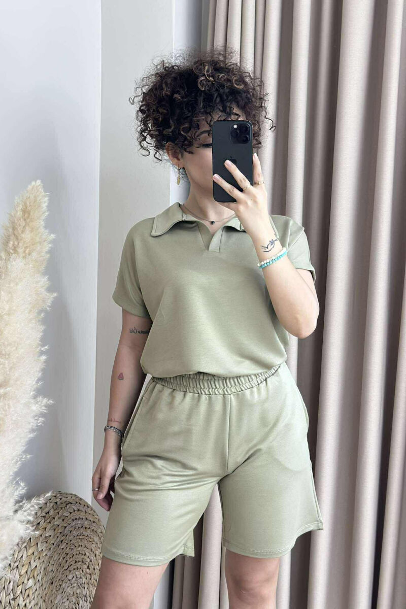SET NJË NGJYRËSH T-SHIRT+PANTALLONA TË SHKURTRA PËR FEMRA NË NGJYRËN MENTE - 1