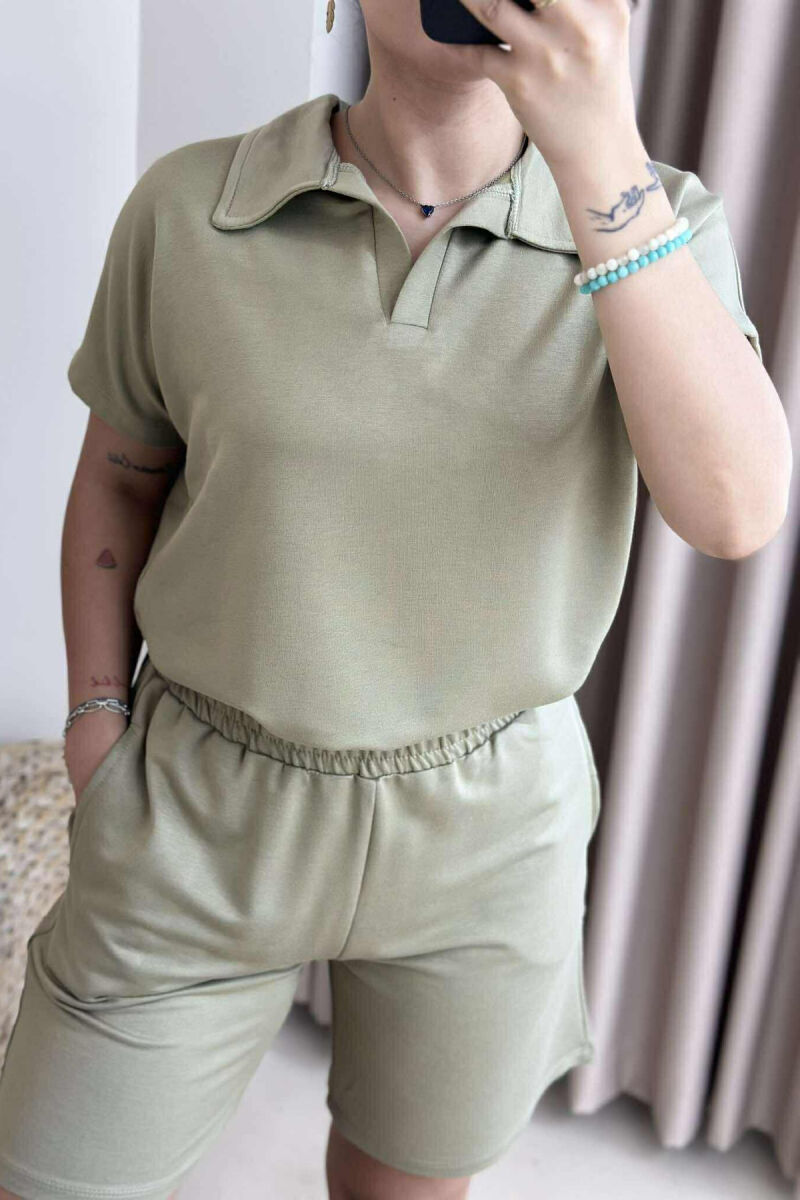SET NJË NGJYRËSH T-SHIRT+PANTALLONA TË SHKURTRA PËR FEMRA NË NGJYRËN MENTE - 3