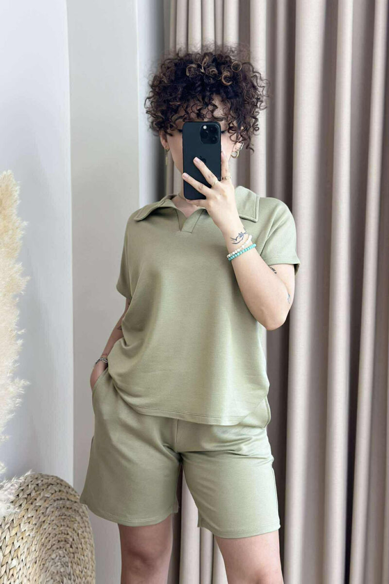 SET NJË NGJYRËSH T-SHIRT+PANTALLONA TË SHKURTRA PËR FEMRA NË NGJYRËN MENTE - 4