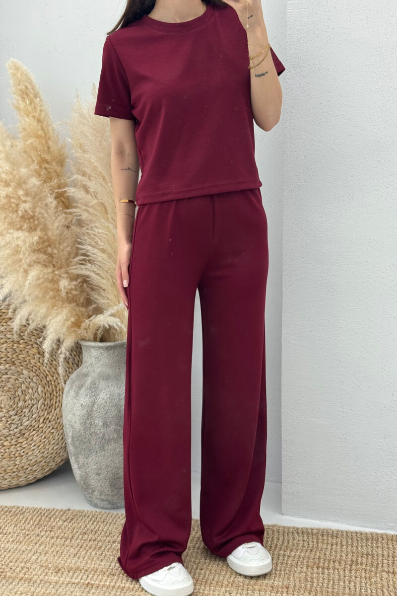 SET NJË NGJYRËSH ELASTIK T-SHIRT+TUTA PËR FEMRA NË NGJYRË VISHNJË - 2