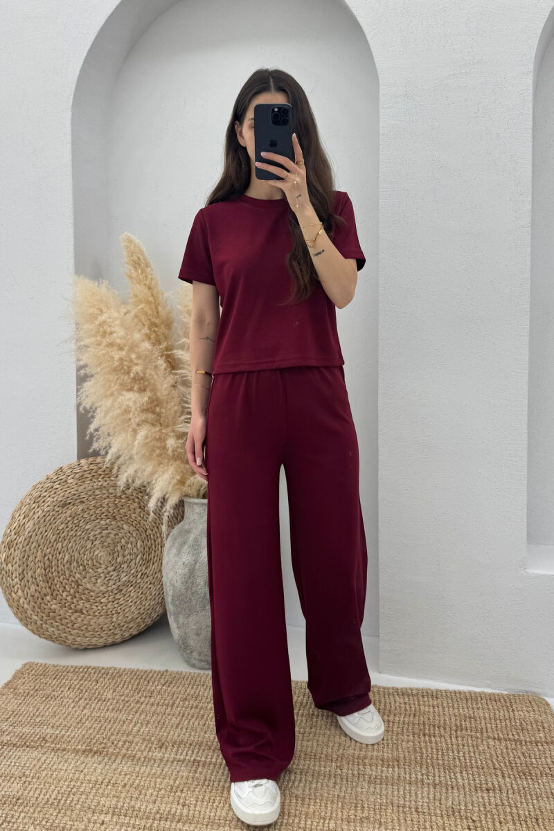 SET NJË NGJYRËSH ELASTIK T-SHIRT+TUTA PËR FEMRA NË NGJYRË VISHNJË - 4