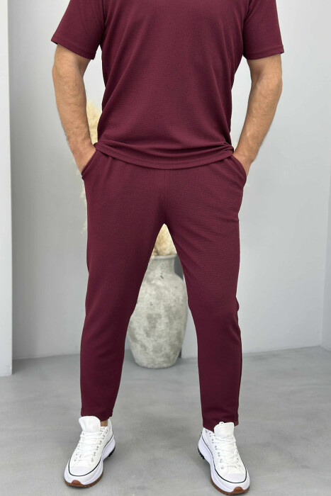 SET NJË NGJYRËSH T-SHIRT+PANTALLONA PËR MESHKUJ NË NGJYRËN VISHNJË - 2