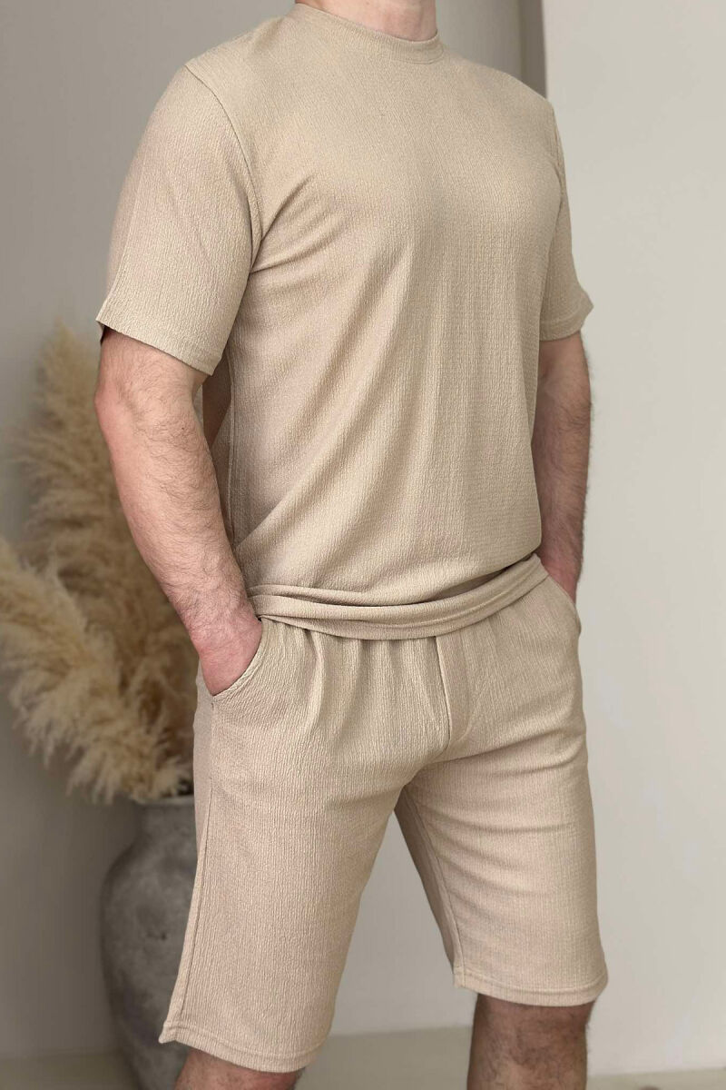 SET NJË NGJYRËSH T-SHIRT+TUTA TË SHKURTRA PËR MESHKUJ NË NGJYRËN BEZHË - 2