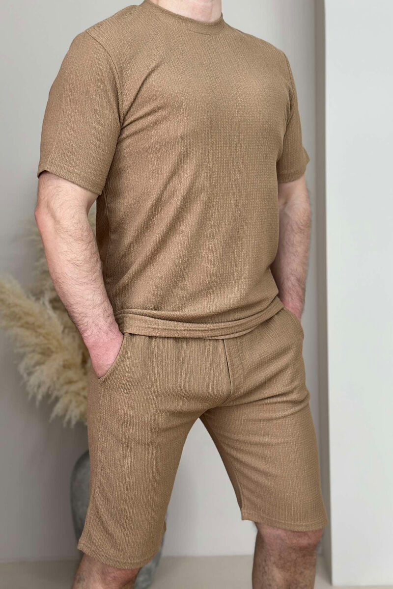 SET NJË NGJYRËSH T-SHIRT+TUTA TË SHKURTRA PËR MESHKUJ NË NGJYRËN KAFE E ZBARDHUR - 2